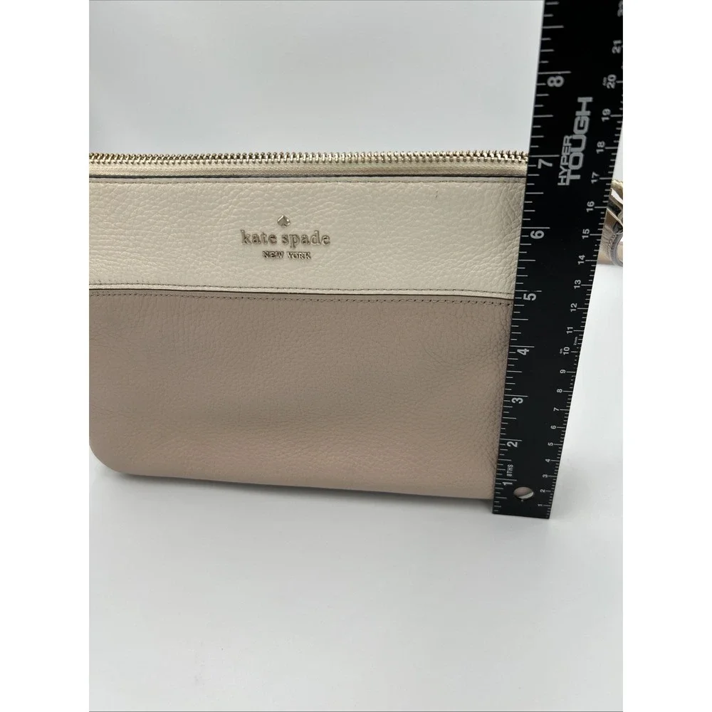 Kate Spade Leila Triple Gusset 2 Toned Pebbled Warm Beige White‎ Crossbody